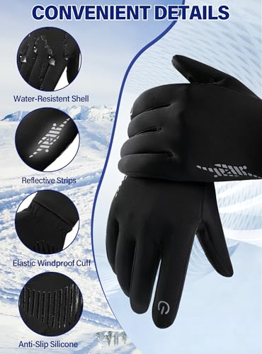 KEJIKO Winter Gloves Men Women - Thermal Windproof Running Touch Screen Gloves, Unisex Warm Anti-Slip Lined Cold Weather G...
