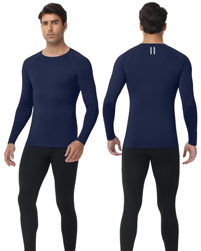 Poekuao Men's UPF 50+ Long Sleeve Compression Shirts Cool Dry Workout Undershirts Athletic Base Layer for Sports Running Gym