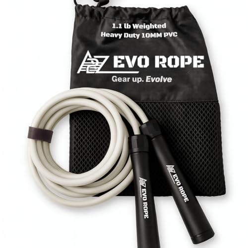 Evo Rope | 1.1LB Weighted Jump Rope for Women & Men – Adjustable 10mm Heavy PVC Skipping Rope for Fitness, Ideal for High-...