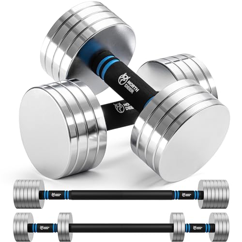 Northdeer V2.0 Upgraded Adjustable Steel Dumbbells 40LB / 60LB - 2 in 1 Dumbbell Barbell Set for Home Gym Workout - Compat...