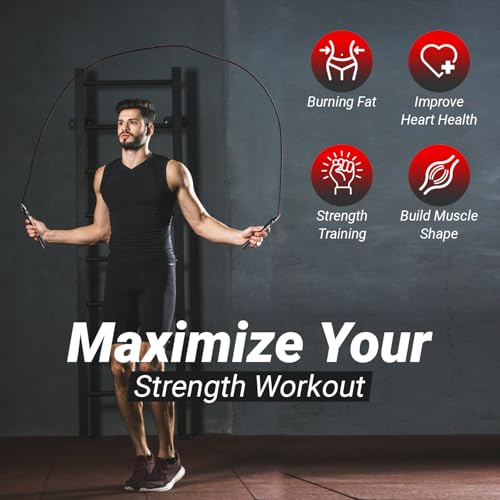 MAAC-XIMUM High Speed Rope - Professional Self-Locking & Adjustable, Adult Speed Jump Rope, 2 x PU coated Steel Ropes & Tr...