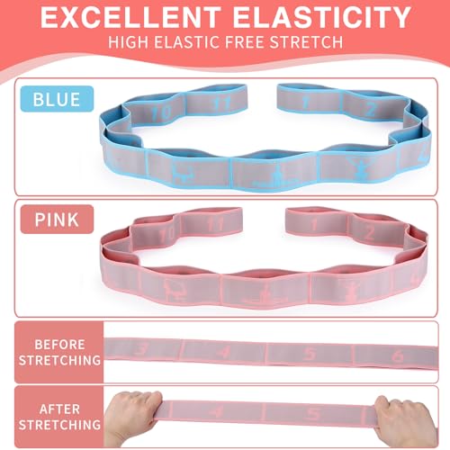 Elastic Yoga Stretching Strap with Loops, CEILIWEN Stretch Straps for Physical Therapy, Pilates Stretch Band, Elastic Exer...