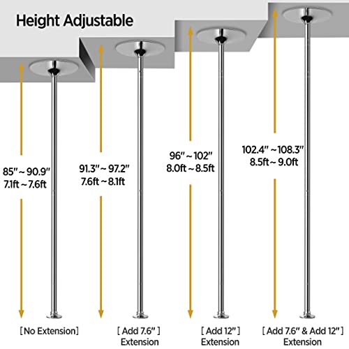Yaheetech Dance Pole Spinning Static Dancing Pole Portable Removable for Home Club Bar Gym 44.5-108.3” Height Adjustable &...
