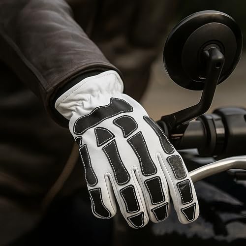 Daniel Smart Glow Bone Leather Work Gloves for Men & Women – Breathable Skeleton Motorcycle Riding Gloves, Touchscreen Bik...