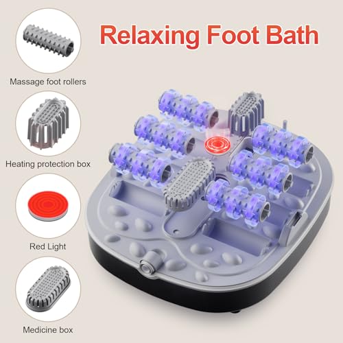 GEHONA Collapsible Foot Spa Bath with Heat,Foot Massager with Two Side Supports,Leakage Protector,Temperature Control,Bubb...