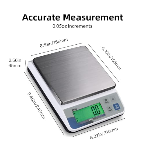 Polit Digital Kitchen Scale KT-66 30lb/13kg｜0.05oz/1g Precision Food Scale with LCD Display｜Battery or Plug-in｜Stainless S...