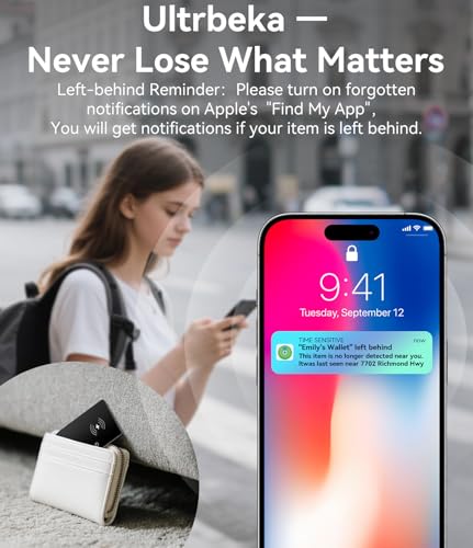 Ultrbeka Ultra-Thin Wallet Tracker Card 0.094in IP68 Waterproof Bluetooth Tracker for Wallet, Passport, Work with Apple Fi...