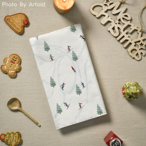 Artoid Mode Xmas Trees Ski Winter Kitchen Towels Dish Towels, 18x26 Inch Farmhouse Christmas Snow Decoration Hand Towels S...