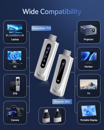 2025 Upgraded Wireless HDMI Transmitter and Receiver 328FT/100M, LED Display, 4K Decode 1080P@60Hz Ultra HD Video Output, ...