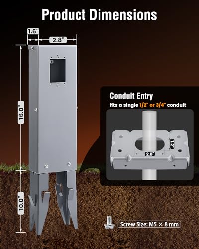 SURAIELEC All-Metal 1-Gang Outdoor Power Post Enclosure, 26-Inch Metal Power Stake, NEMA 3R Weatherproof Electrical Post f...
