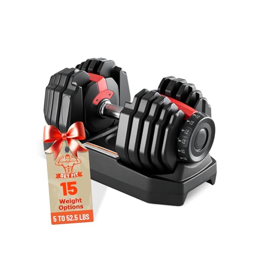 Adjustable Dumbbell 52.5LB, 2-in-1 Weight with Anti-Slip Handle, Fast Weight Adjustment for Home Gym, Strength Training fo...