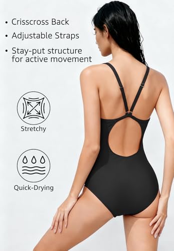 Zando One Piece Bathing Suits for Teens Crisscross Back - Modest Full Coverage Athletic Swimsuits for Women Adjustable Straps