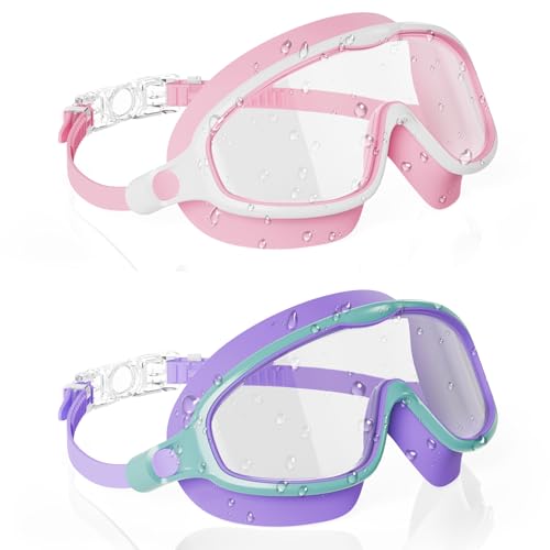 Aegend Swim Goggles for Kids Youth 3-14 - 2 Pack Wide Frame Anti-Fog Anti-UV Clear Vision Goggles for Swimming
