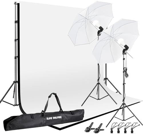 SLOW DOLPHIN 10 x 8.5 ft Photography Photo Video Studio Background Stand Support Kit with Muslin Backdrop (White Black), 5...