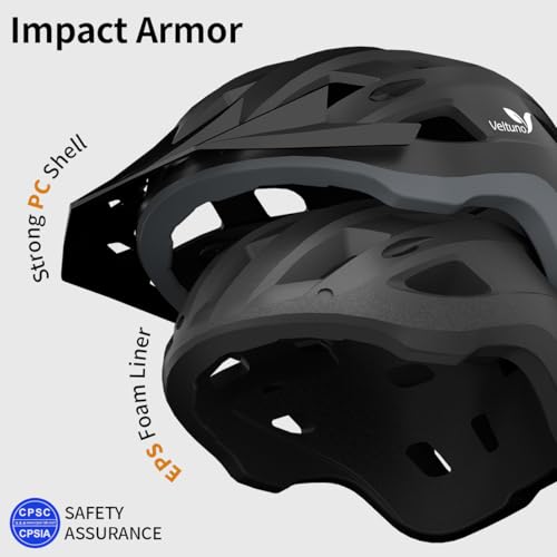 Veltuno Bike Helmet for Adults, Lightweight Mountain Bicycle Helmet with USB Rechargeable LED Rear Light, Removable Sun Vi...