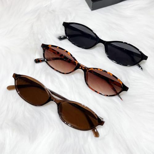 KUGUAOK Retro Oval Sunglasses for Women 90s Design Small Cat Eye Sun Glasses UV Protection Y2k Trendy Narrow Shades