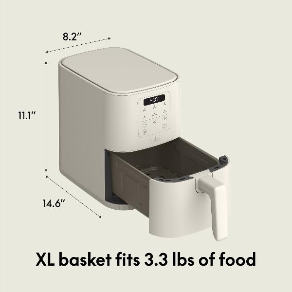 bella 4Qt Slim Air Fryer, Fits-anywhere™ Kitchenware, EverGood™ Ceramic Nonstick Coating, Adjustable Temperature, 6 Preset Cooking Options, 60 Min Auto Shutoff w Audible Tone, 3.3lb Capacity, Oatmilk