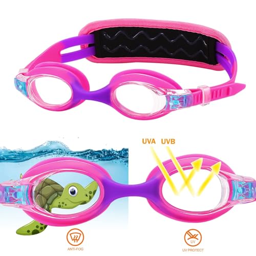 RUIGAO Kids Swim Goggles Age 2-6, Toddler Goggles No Hair Pull,Child Goggles Padded HeadBand