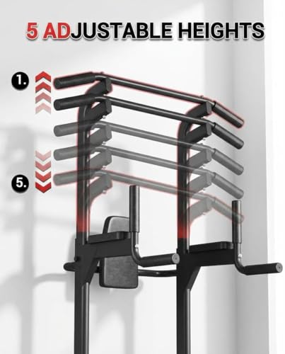 Power Tower Pull Up Bar and Dip Station for Home Gym, 450LBS Weight Capacity Free Standing Workout Equipment with Adjustab...