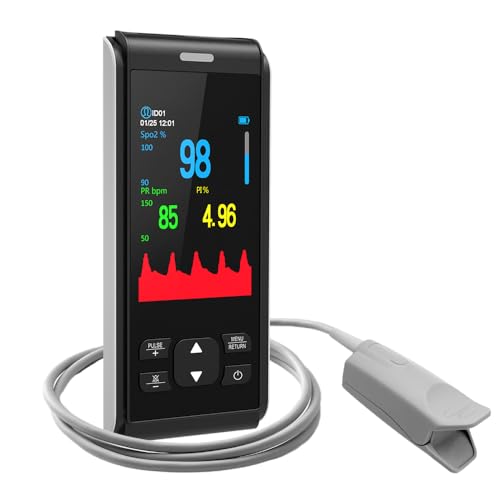 Pulse Oximeter Fingertip Handheld Pulse Oximeter With Continuous Monitor Blood Oxygen Saturation Monitor for Adults Rechar...