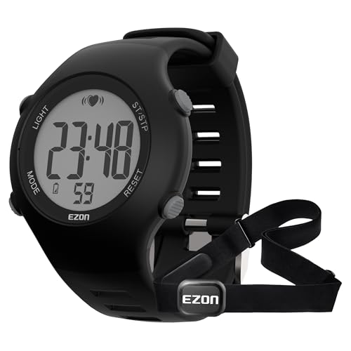 EZON Heart Rate Monitor Chest Strap and Digital Watch,5ATM Waterproof Fitness Tracker with HRM,Calories Burned,Stopwatch a...