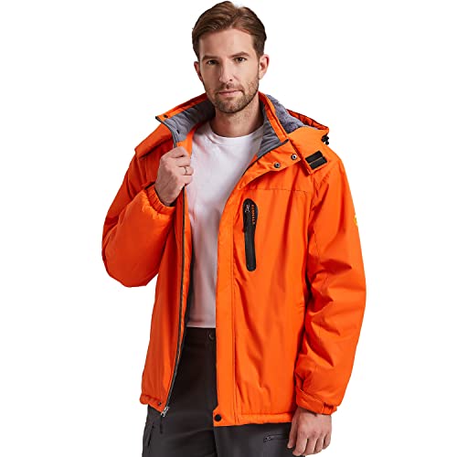 Kugnala Men's Winter Skiing Jacket Waterproof Warm Snow Fleece LiningCoat Mountain Hooded Windproof Rain Jacket S-6XL