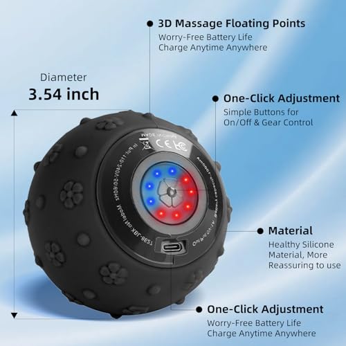 brokensnatch 5-Speed Vibrating Massage Ball with 3D Textured Surface, Rechargeable Electric Foot & Back Massage Ball for D...