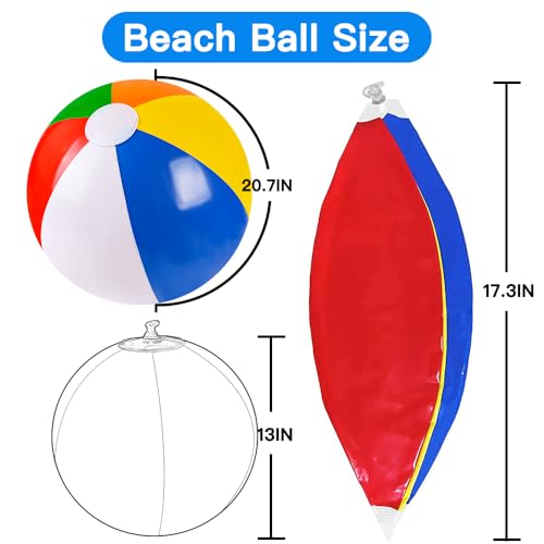 Vellibring 4 Pack 20" Summer Inflatable Big Beach Balls Rainbow Swimming Pool Water Games Toys for Kids Summer Party Suppl...