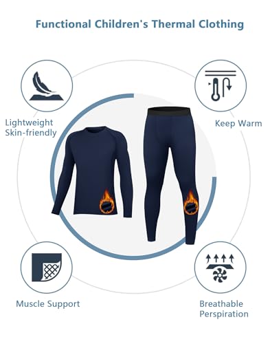 HovSiyla Youth Thermal Base Layer Set Fleece Lined Undershirt Unisex Athletic Shirt Kids Pants for Ski
