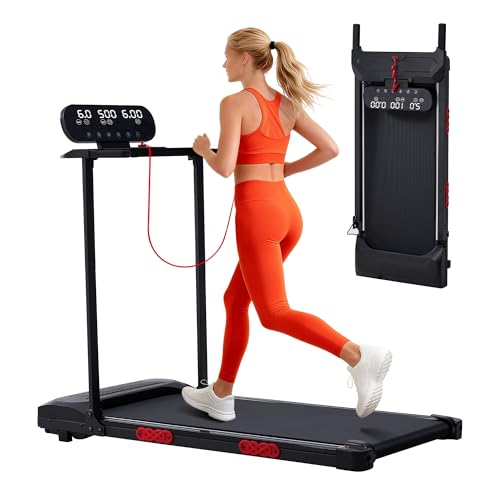 Electric Walking Pad with Handle Bar, 3.5HP Compact Walking Pads Treadmill with Handles, 0.6-10.0MPH Portable Small Treadm...