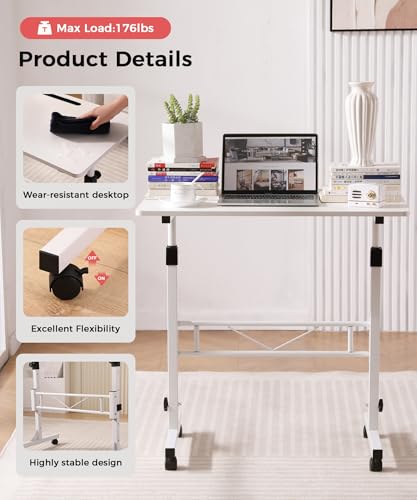 KLSMYHOKI Standing Desk Adjustable Height, Mobile Stand Up Desk with Wheels Small Computer Desk Rolling Desk, Portable Lap...