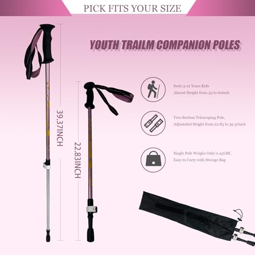 ALYEEPLOR Kids Hiking Poles, 2PCS Todder Collapsible Trekking Poles for Hiking, Ski, Outdoor Activities, Todder Hiking Ess...