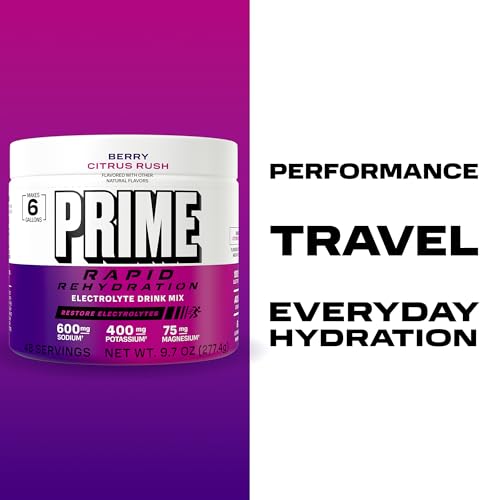 Prime Rapid Rehydration Electrolyte Powder, Berry Citrus Rush, Sugar Free Hydration Drink Mix with Sodium, Potassium, Magn...