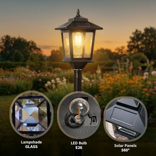 PASAMIC Outdoor Solar Post Lights, 2-Pack 63" Dusk to Dawn Solar Lamp Posts, Waterproof Floor Lamps, Warm White Pole Light...