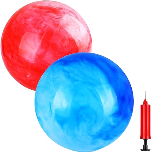 GCQJOQ 2 Pcs Marbleized Bouncy Balls for Kids Large-Sized Ball Inflatable Rubber Playground Sensory Balls for Beach Pets I...