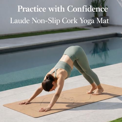 Laude Cork Yoga Mat + Ball Set – Sustainable Non Slip Yoga Mat with Strap – Thick Yoga Mat, Pilates Mat Thick & Workout Ma...