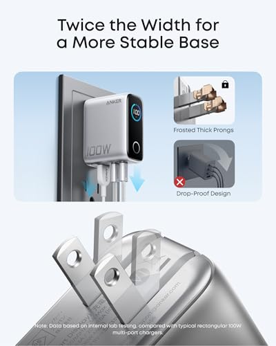 Anker Charger, 100W Max Ultra-Compact 3-Port GaN USB C Charger Block with Smart Display and Touch Control, Fast Wall Adapt...