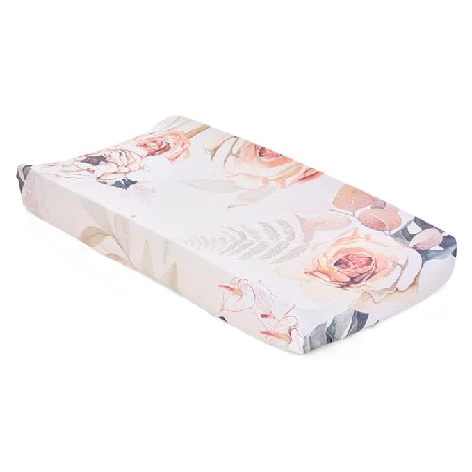 Oilo Changing Pad Cover, Breathable 100% Turkish Cotton Fitted Jersey, 300 Thread Count, Machine Washable, Fits Standard Changing Pads (32" x 16"), Girl, Boy, & Neutral Nursery Design, (Vintage Bloom)