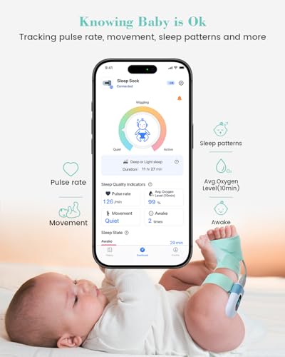 Babytone Baby Sock Monitor, Tracks Real-Time Heart Rate and Movement, with Notification and Sleep Patterns, Smart Baby Mon...