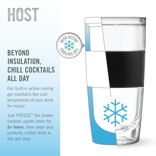 HOST Cocktail Shaker FREEZE Double-Walled Cup with Citrus Reamer, Strainer, Jigger Cap for Cold Brew Cocktails, Stainless ...