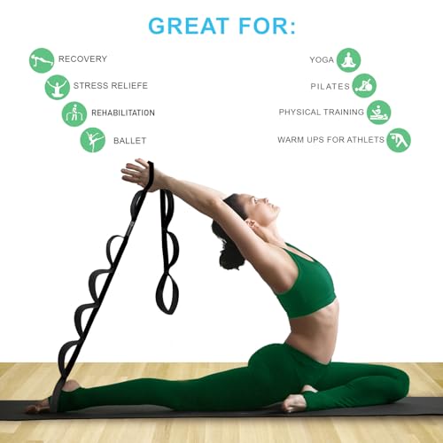 A AZURELIFE Premium Durable Stretch Straps with Loops, Stretching Strap for Physical Therapy, Multi-Loop Yoga Strap Fitnes...