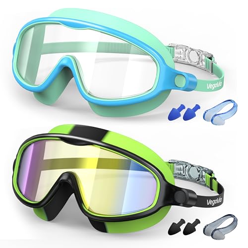 VegoVia Kids Swim Goggles 2 Pack, Anti-Fog UV Protection Wide View Swimming Goggles for kids 3-15 Youth Boys Girls Toddler