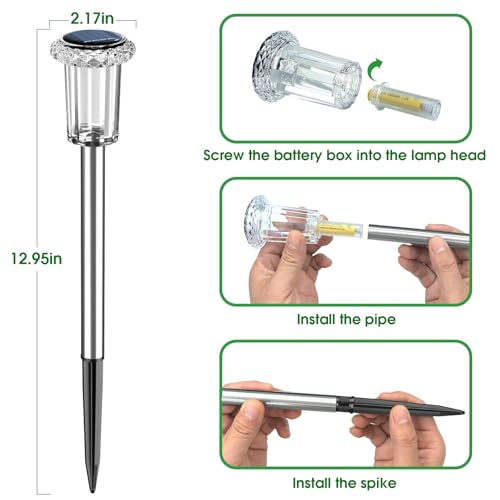 Eyrosa Solar Outdoor Lights, 10 Pack Solar Pathway Lights Outdoor Waterproof, Stainless Steel Stake Lighting for Garden Ya...