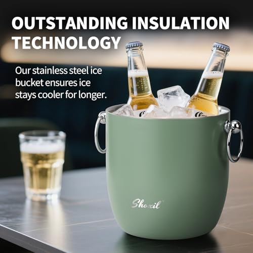 Ice Bucket - 3L Large Ice Bucket for Parties & Cocktail Bar, Stainless Steel Ice Cooler with Lid & Tongs, Retro Style Ice ...