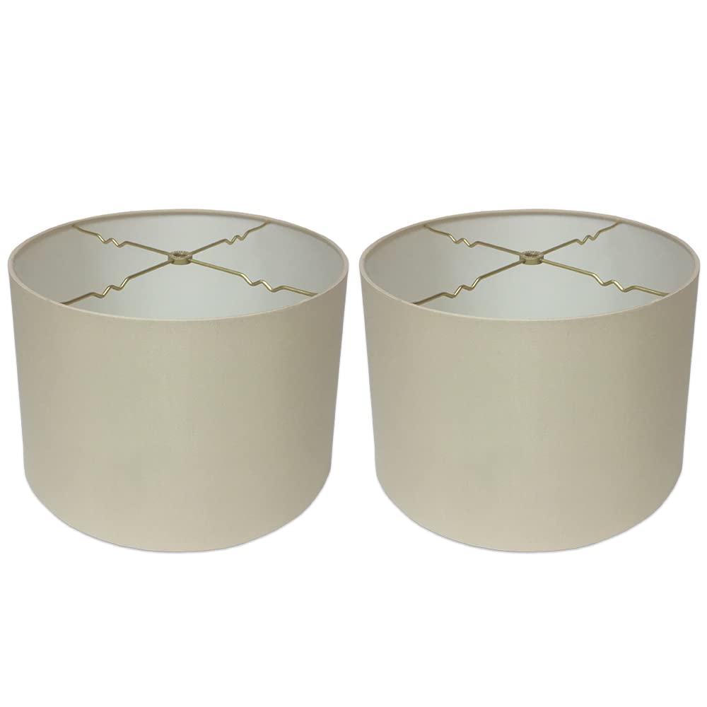 Royal Designs, Inc. Shallow Drum Lamp Shade, HB-610-14BG-2, Beige, 13 x 14 x 9, 2 Pack, Wood Metal Silk