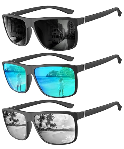 QALLY Polarized Sunglasses for Men Rectangular Frame Men's Polarized Sunglasses Sports Sunglasses with UV400 Protection
