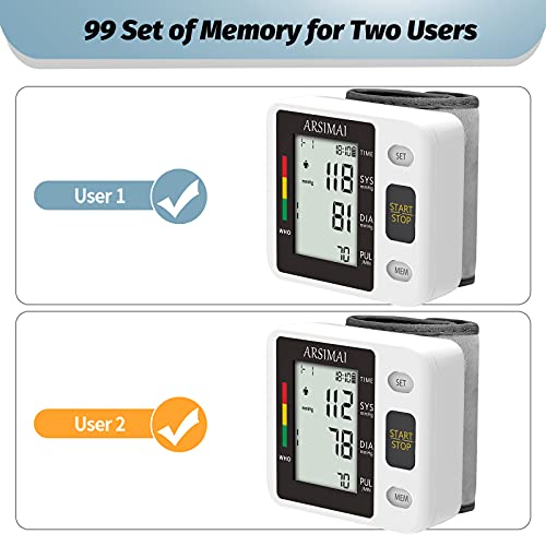 ARSIMAI Wrist Accurate Automatic High Blood Pressure Monitors Portable LCD Screen Irregular Heartbeat Monitor with Storage...