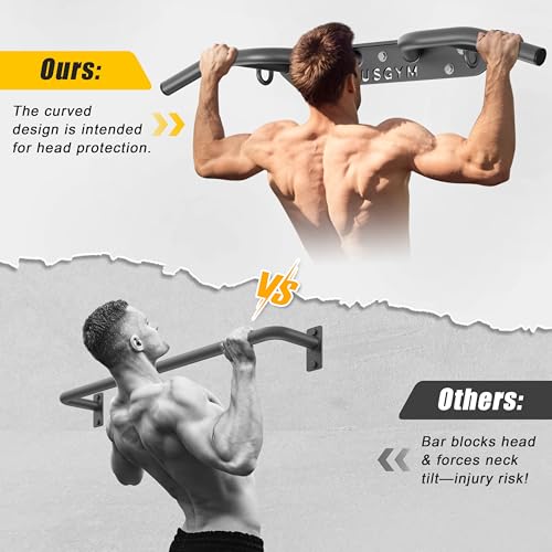 Jusgym Wall Mounted Pull Up Bar - Heavy Duty Chin Up Bar, Pull-Up Bar Support Beam or Joist Mounted, Multifunctional Fitne...
