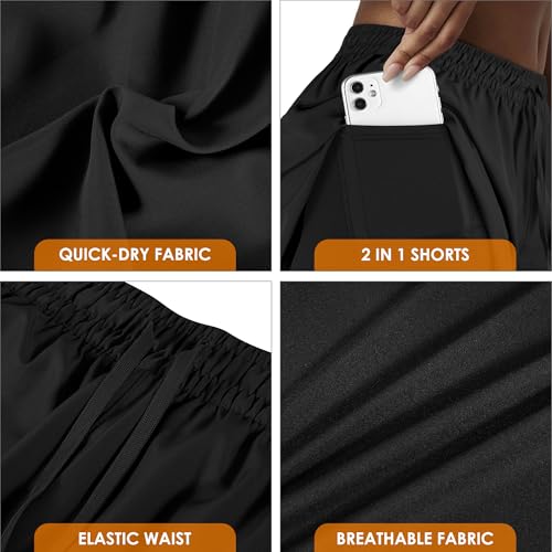 Yevrimow Women's 2 in 1 Running Shorts for Gym Yoga Workout Athletic Shorts High-Waisted Shorts with Liner Pockets
