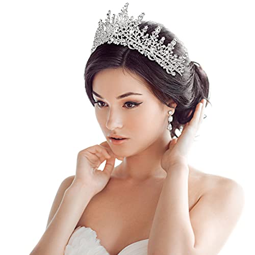 TOBATOBA Silver Wedding Crystal Tiaras and Crowns for Women, Bride Royal Queen Headband Princess Quinceanera Headpieces fo...